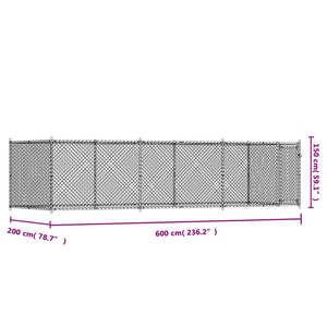 vidaXL Chenil avec porte Gris 6x2x1,5 m Acier galvanisé