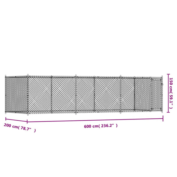 vidaXL Chenil avec porte Gris 6x2x1,5 m Acier galvanisé