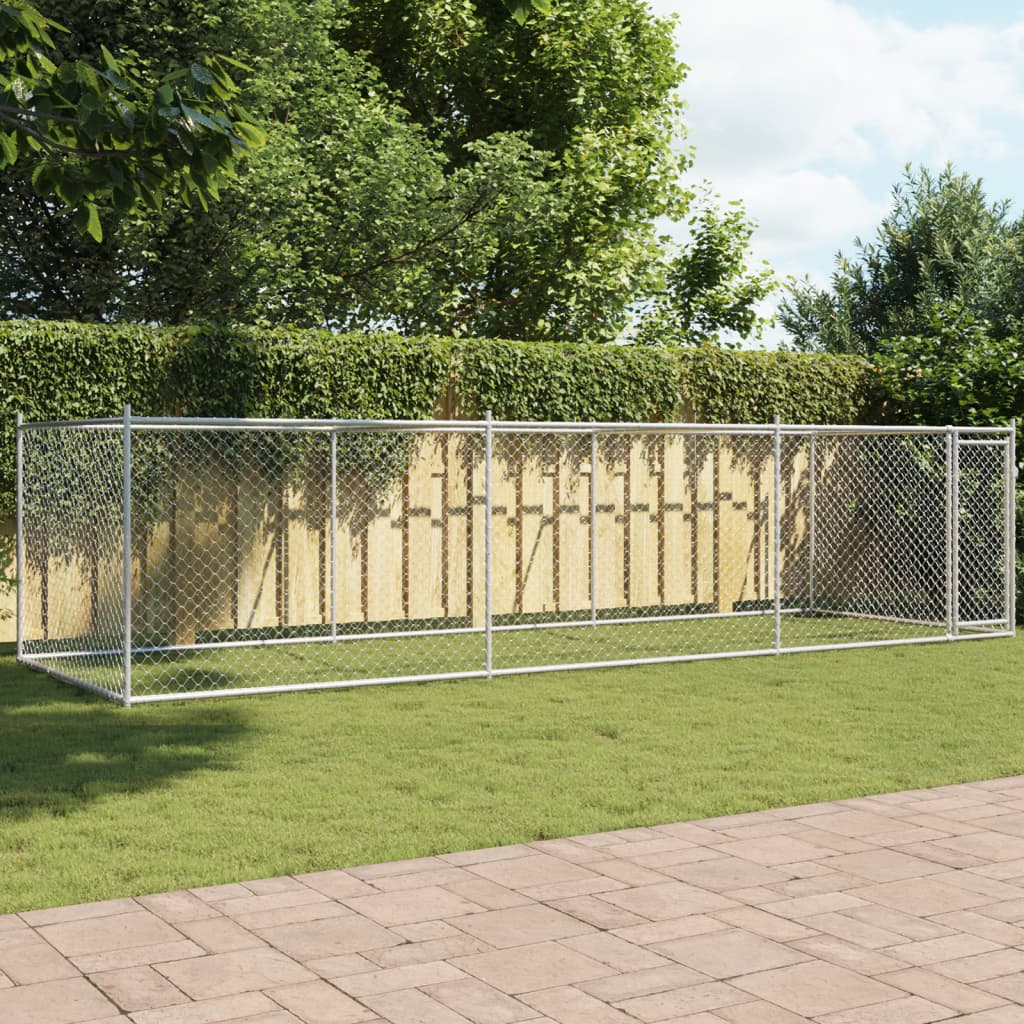 vidaXL Chenil avec porte Gris 6x2x1,5 m Acier galvanisé