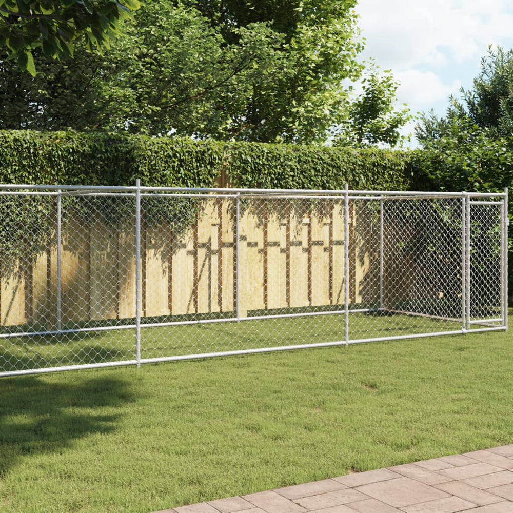 Hundezwinger mit Tür 8x2x1,5m Grau Verzinkt