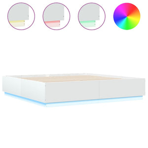 vidaXL Cadre de lit avec LED Blanc 200x200 cm Bois d'ingénierie