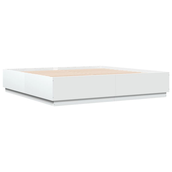 vidaXL Cadre de lit avec LED Blanc 200x200 cm Bois d'ingénierie
