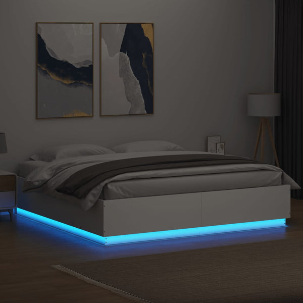 vidaXL Cadre de lit avec LED Blanc 200x200 cm Bois d'ingénierie