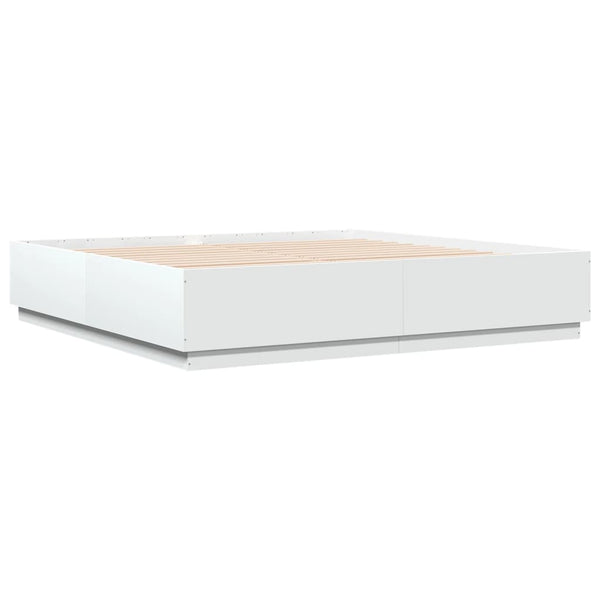 vidaXL Cadre de lit avec LED Blanc 200x200 cm Bois d'ingénierie