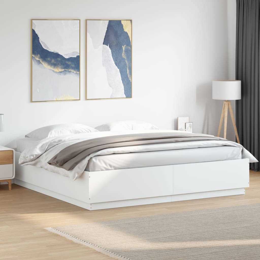 vidaXL Cadre de lit avec LED Blanc 200x200 cm Bois d'ingénierie