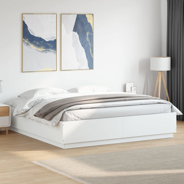 vidaXL Cadre de lit avec LED Blanc 200x200 cm Bois d'ingénierie