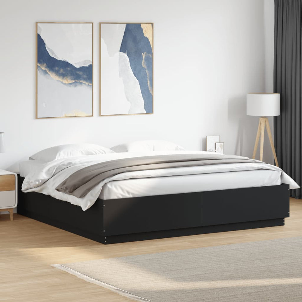 vidaXL Cadre de lit avec LED Noir 200x200 cm Bois d'ingénierie