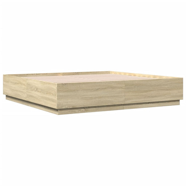 Bettgestell mit LED Sonoma Eiche 200x200 cm