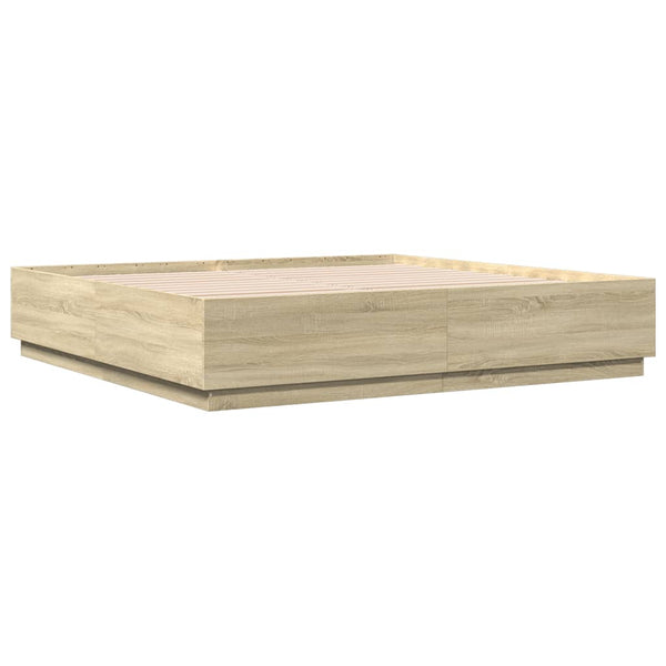 Bettgestell mit LED Sonoma Eiche 200x200 cm