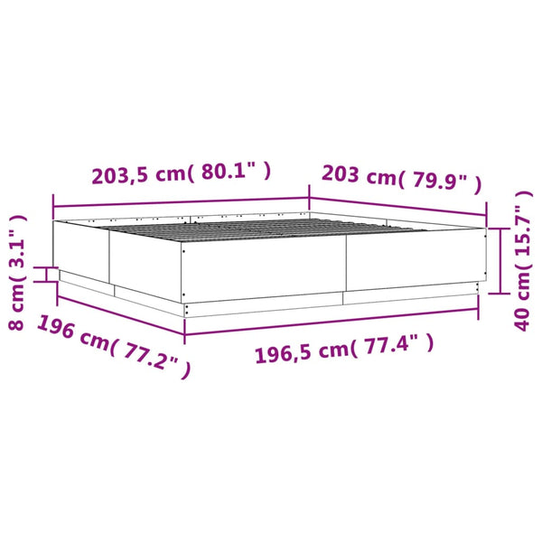 vidaXL Cadre de lit avec LED Gris Ciment 200x200 cm Bois d'ingénierie