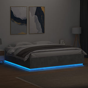 vidaXL Cadre de lit avec LED Gris Ciment 200x200 cm Bois d'ingénierie