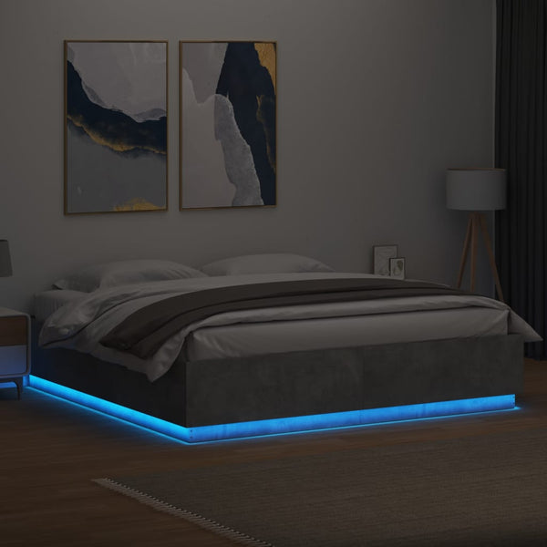 vidaXL Cadre de lit avec LED Gris Ciment 200x200 cm Bois d'ingénierie