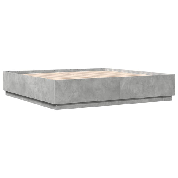 vidaXL Cadre de lit avec LED Gris Ciment 200x200 cm Bois d'ingénierie