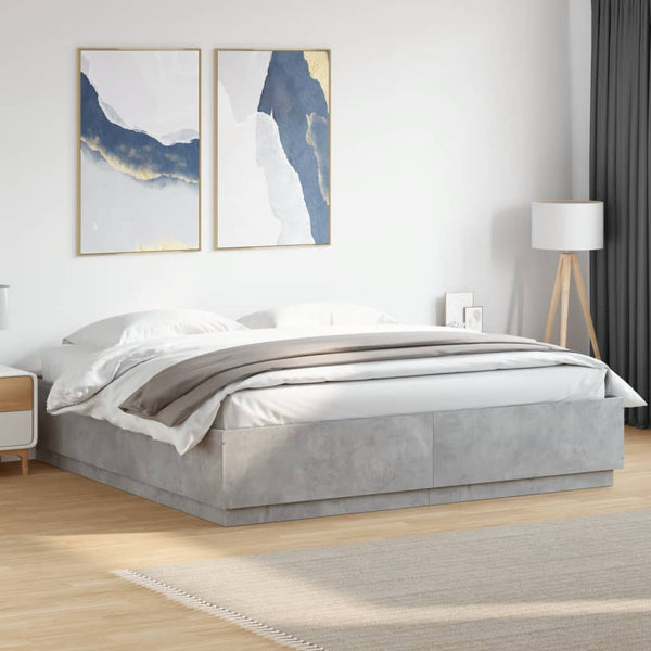 vidaXL Cadre de lit avec LED Gris Ciment 200x200 cm Bois d'ingénierie