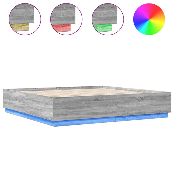 vidaXL Cadre de lit avec LED gris sonoma 200x200 cm Aggloméré