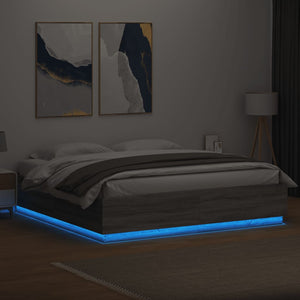 vidaXL Cadre de lit avec LED gris sonoma 200x200 cm Aggloméré