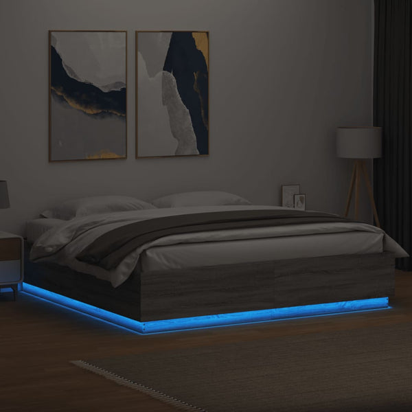 vidaXL Cadre de lit avec LED gris sonoma 200x200 cm Aggloméré