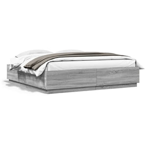 vidaXL Cadre de lit avec LED gris sonoma 200x200 cm Aggloméré