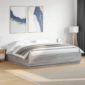 vidaXL Cadre de lit avec LED gris sonoma 200x200 cm Aggloméré