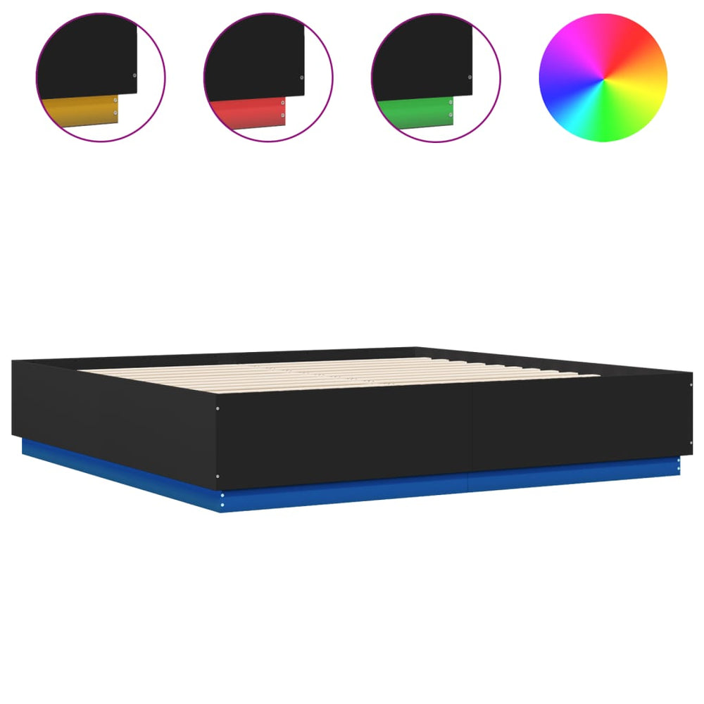 vidaXL Cadre de lit avec LED Noir 180x200 cm Bois d'ingénierie