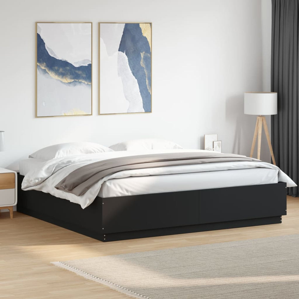 vidaXL Cadre de lit avec LED Noir 180x200 cm Bois d'ingénierie