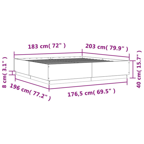 Bettgestell mit LED 180x200 cm Sonoma Eiche