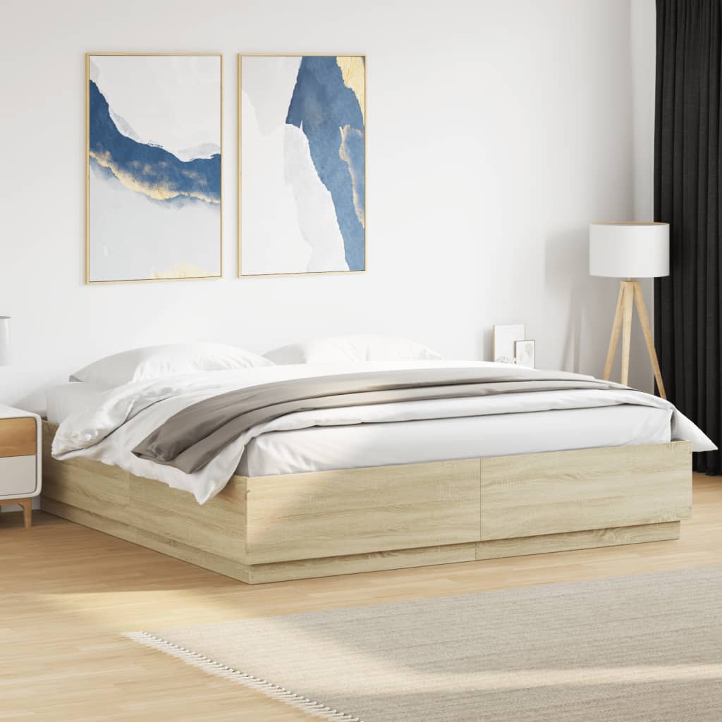 Bettgestell mit LED 180x200 cm Sonoma Eiche