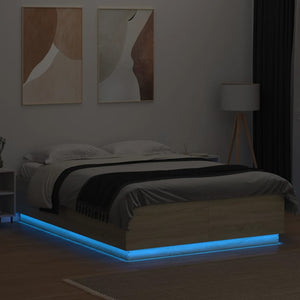 Bettgestell mit LED 160x200 cm Sonoma-Eiche