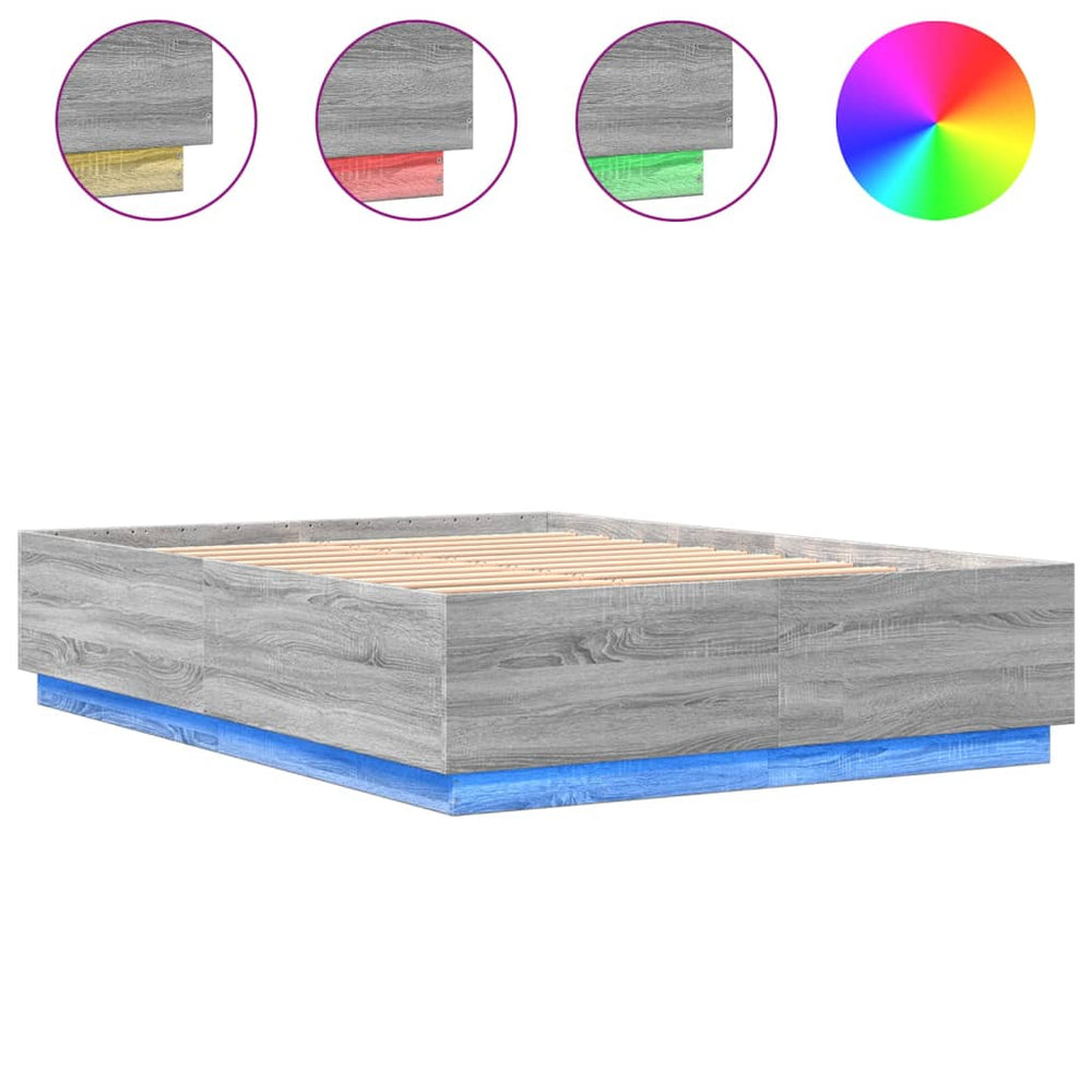 Bettgestell mit LED 160x200 cm Grau Sonoma
