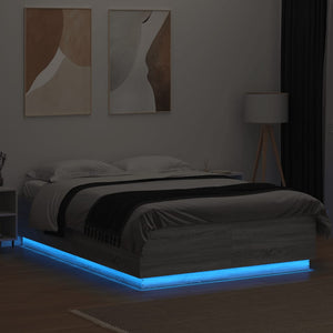 Bettgestell mit LED 160x200 cm Grau Sonoma