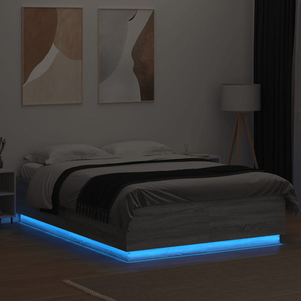 Bettgestell mit LED 160x200 cm Grau Sonoma