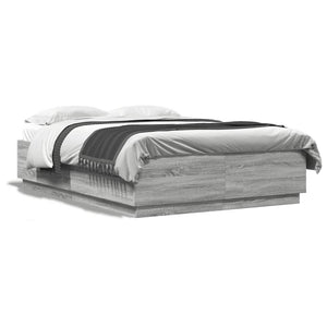 Bettgestell mit LED 160x200 cm Grau Sonoma