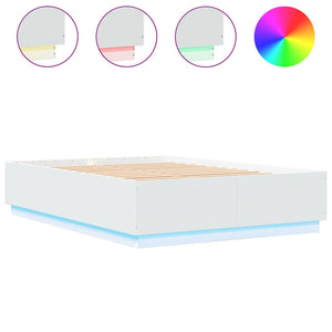 vidaXL Cadre de lit avec LED Blanc 150x200 cm Bois d'ingénierie