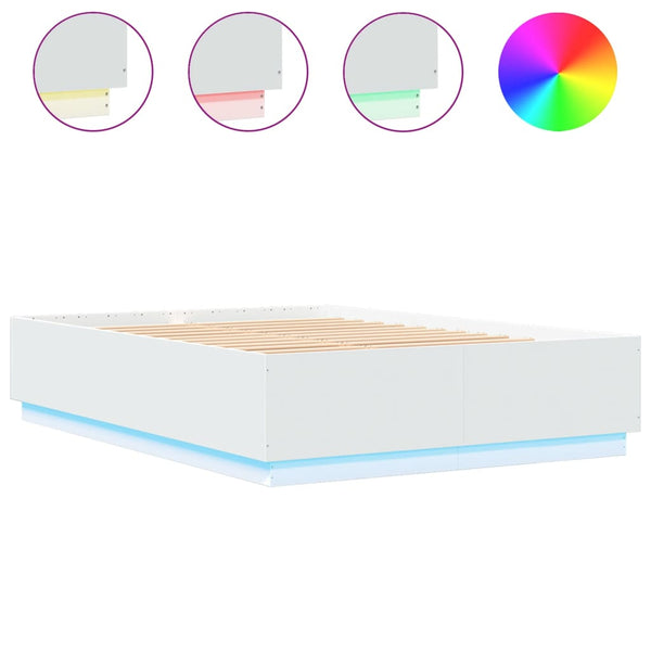 vidaXL Cadre de lit avec LED Blanc 150x200 cm Bois d'ingénierie
