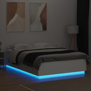 vidaXL Cadre de lit avec LED Blanc 150x200 cm Bois d'ingénierie