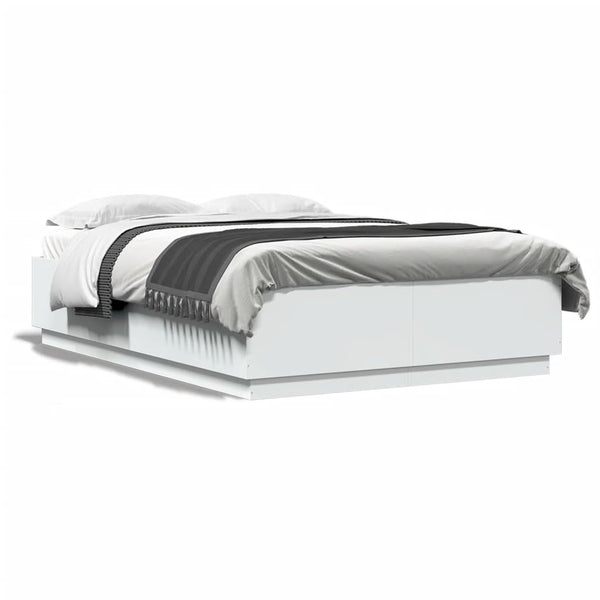 vidaXL Cadre de lit avec LED Blanc 150x200 cm Bois d'ingénierie
