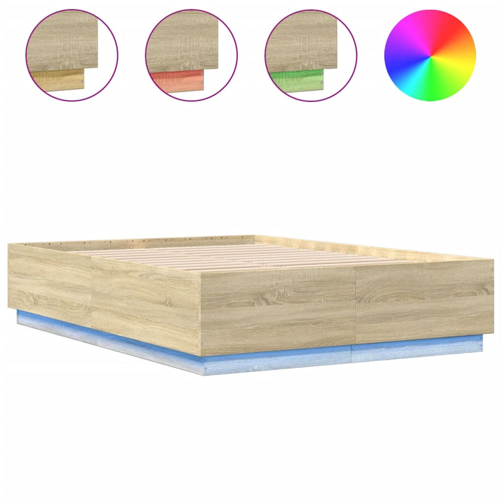 vidaXL Bed Frame with LED Sonoma Oak 150x200 cm Engineered Wood