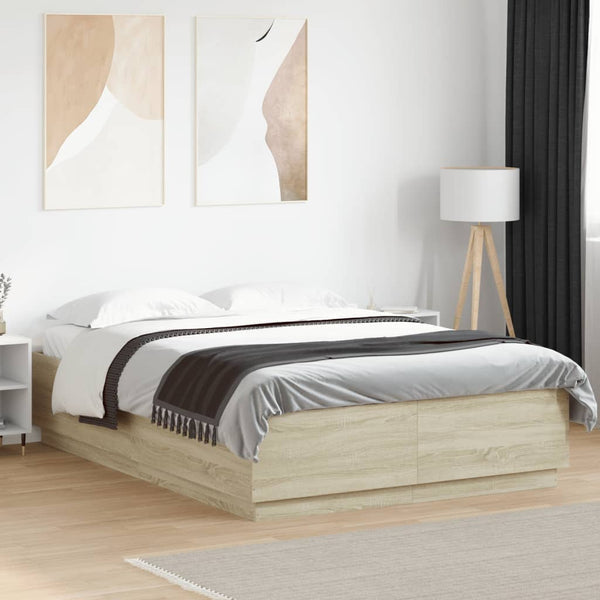 Bettgestell mit LED Sonoma-Eiche 150x200 cm