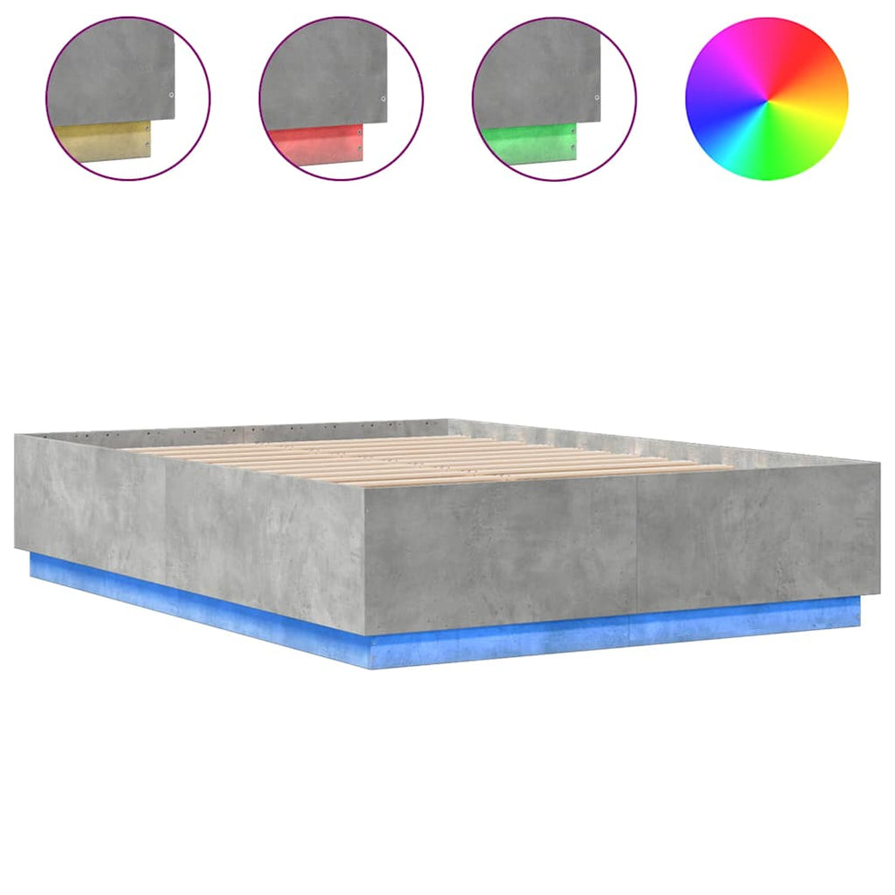 vidaXL LED Bed Frame Concrete Grey 150x200 cm Engineered Wood