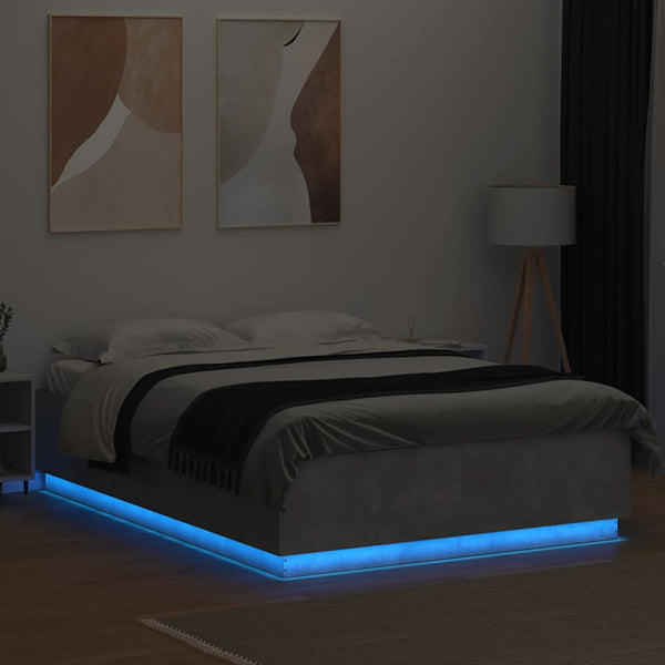 Bettgestell mit LED Betongrau 150x200 cm