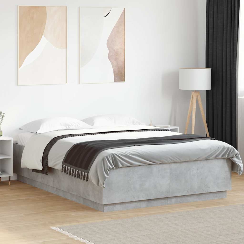 Bettgestell mit LED Betongrau 150x200 cm