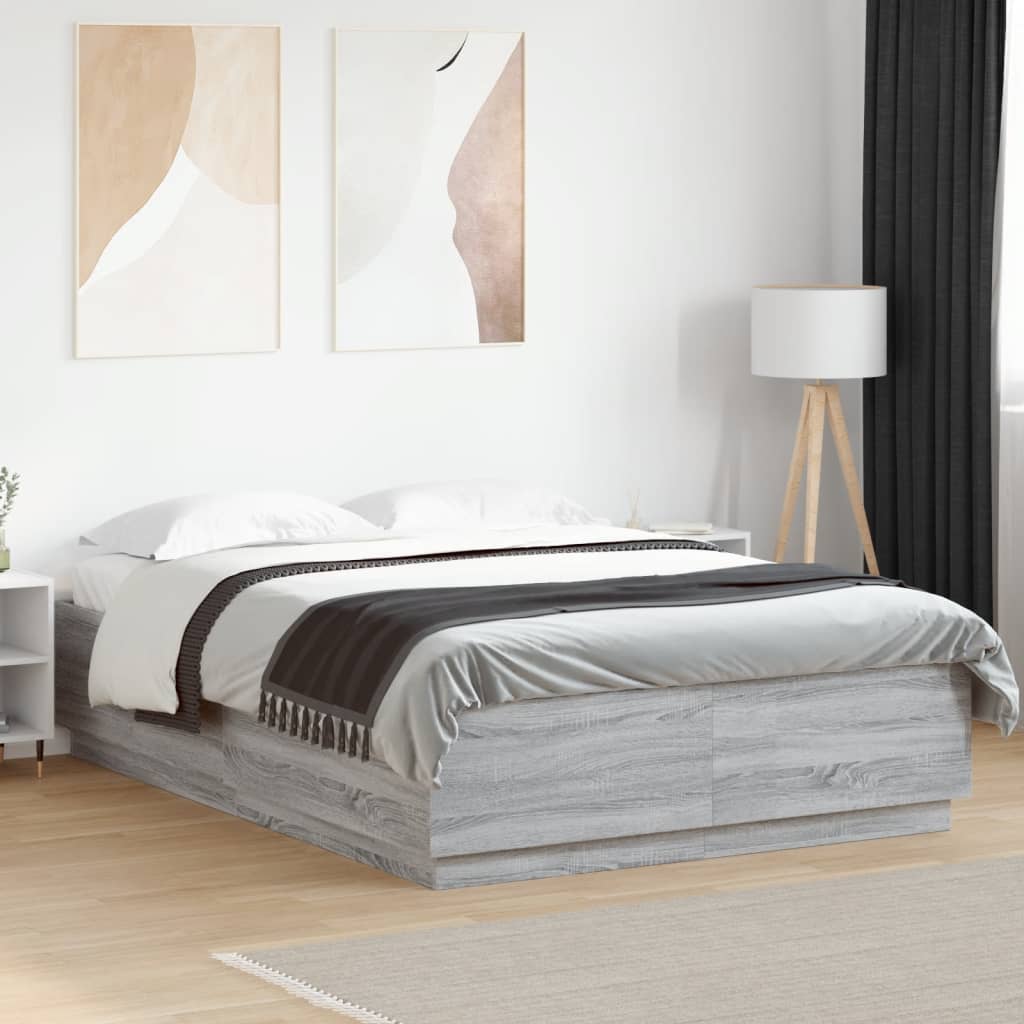 Bettgestell mit LED Grau 150x200 cm