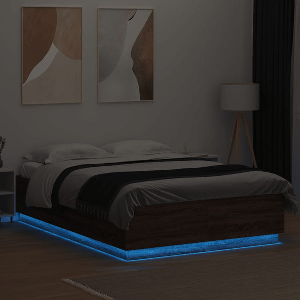 Bettgestell mit LED Braun 150x200 cm