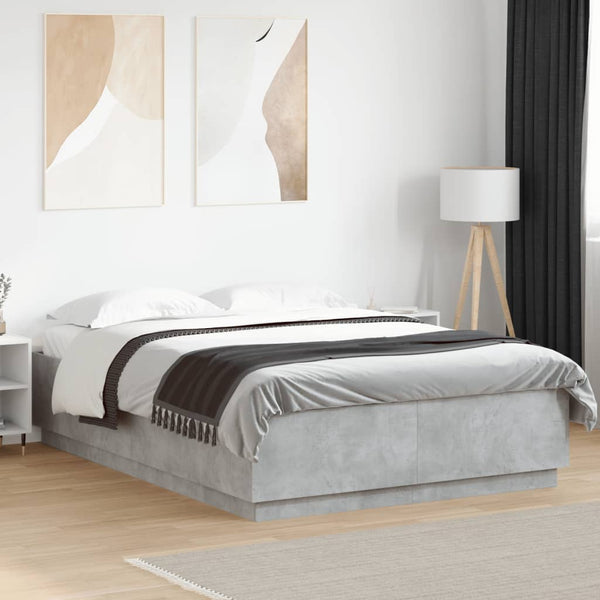 Bettgestell mit LED Betongrau 140x200 cm