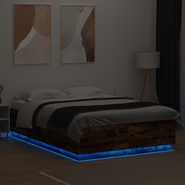 Bettgestell Räuchereiche mit LED 140x200 cm