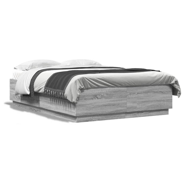 vidaXL Cadre de lit avec LED Gris Sonoma 140x200 cm Bois d'ingénierie