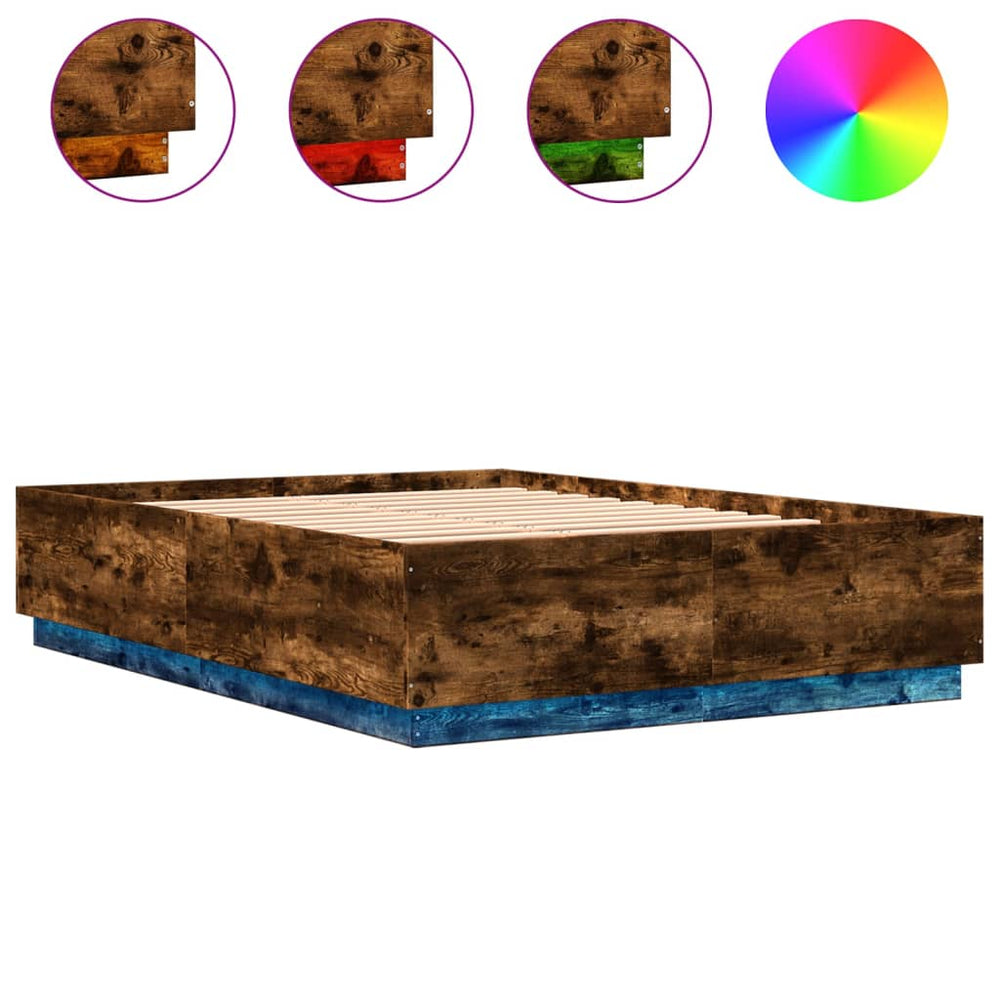 vidaXL Bed Frame with LED Smoked Oak 120x200cm Engineered Wood