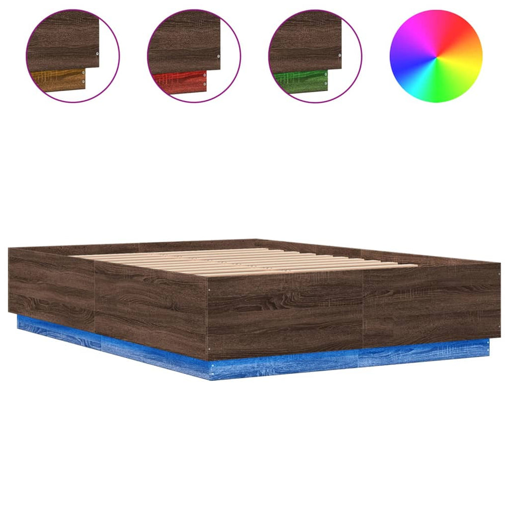 vidaXL LED Bed Frame Brown Oak-Look 120x200 cm Engineered Wood