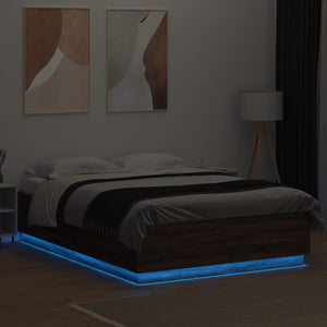 Bettgestell mit LED Braun Eiche 120x200 cm