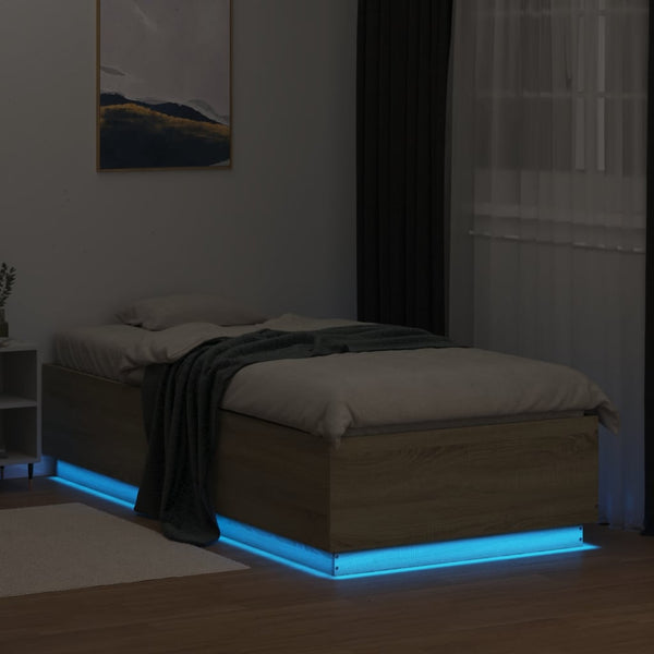 Bettgestell mit LED Sonoma-Eiche 100x200 cm
